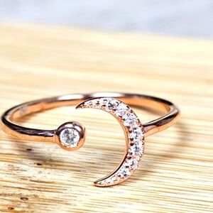 Dainty Mystic Crystal Moon Ring Rose Gold